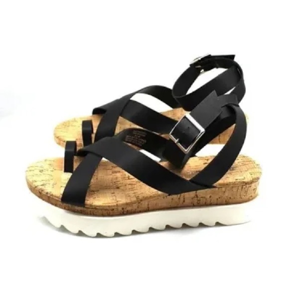 SUN STONE Womens Pheobii Faux Leather Ankle Strap Platform Sandals - Picture 5 of 11